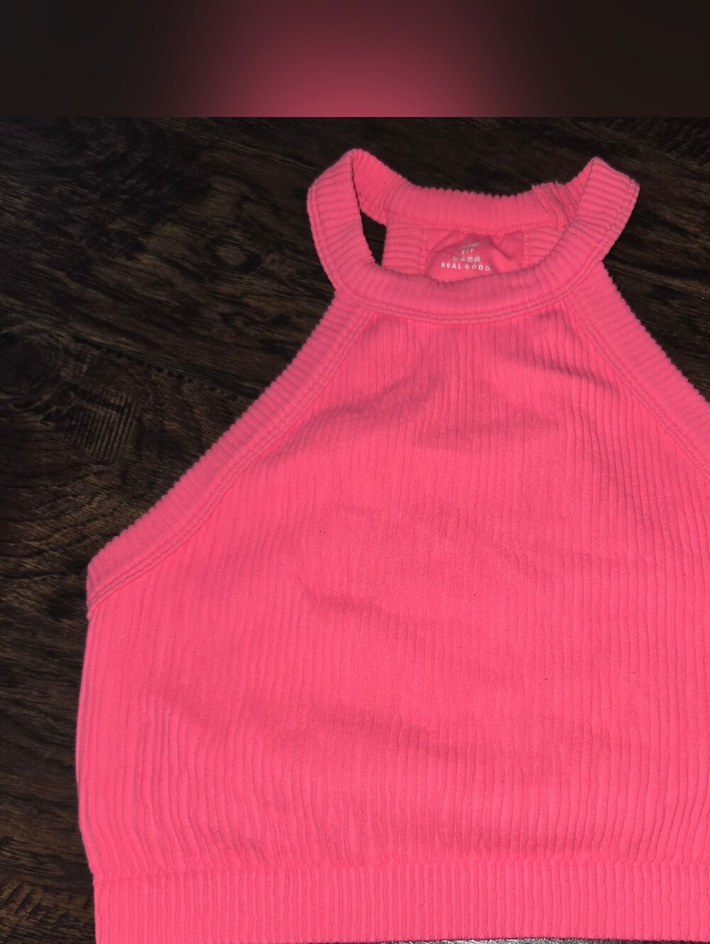 aerie Hot Pink Ribbed Halter Crop Top